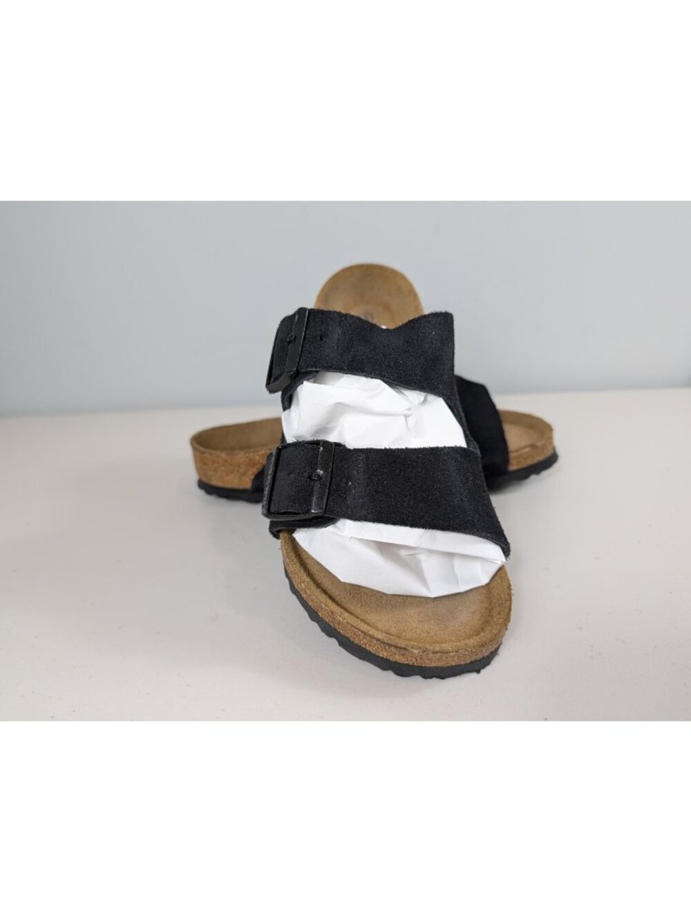Birkenstock Arizona Black Suede Sandals women's US 7 Narrow Soft Footbed